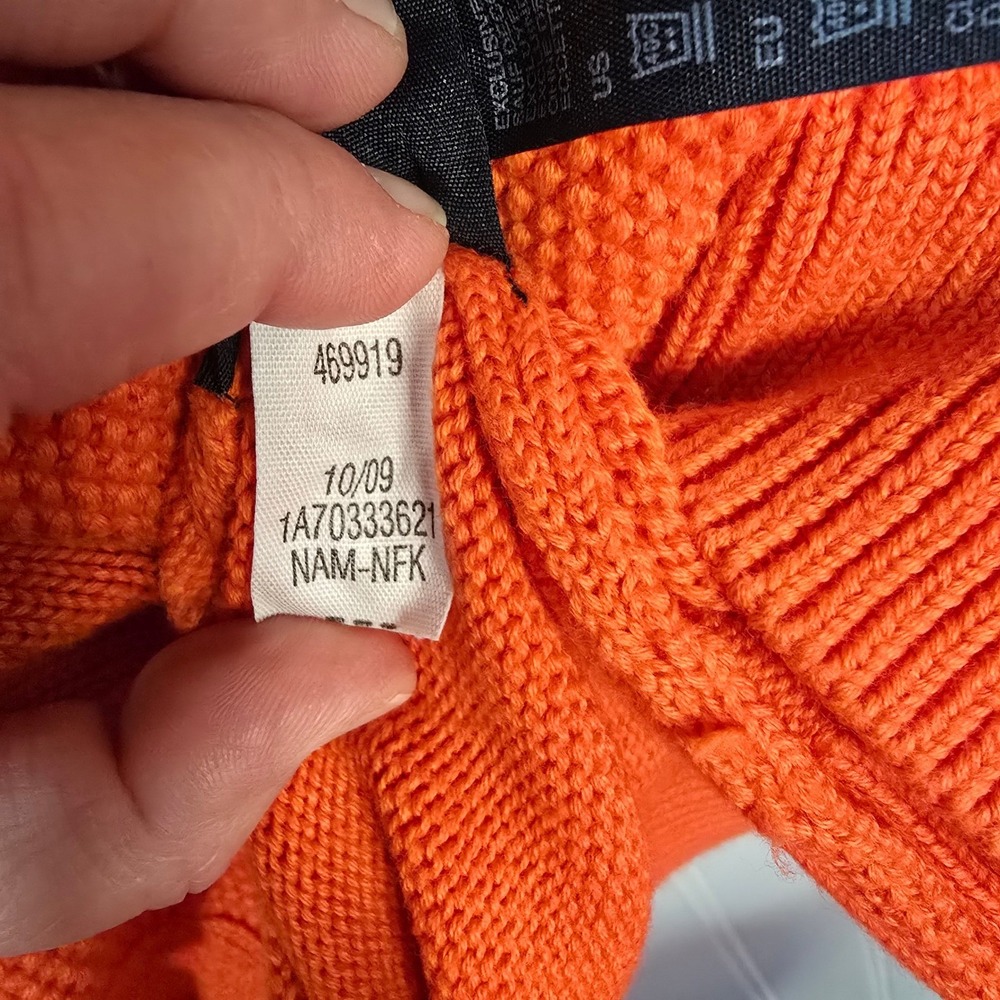 Tommy Hilfiger Orange Argyle Shawl Collar Cardigan Gold Crest Button Sweater M - Picture 9 of 12